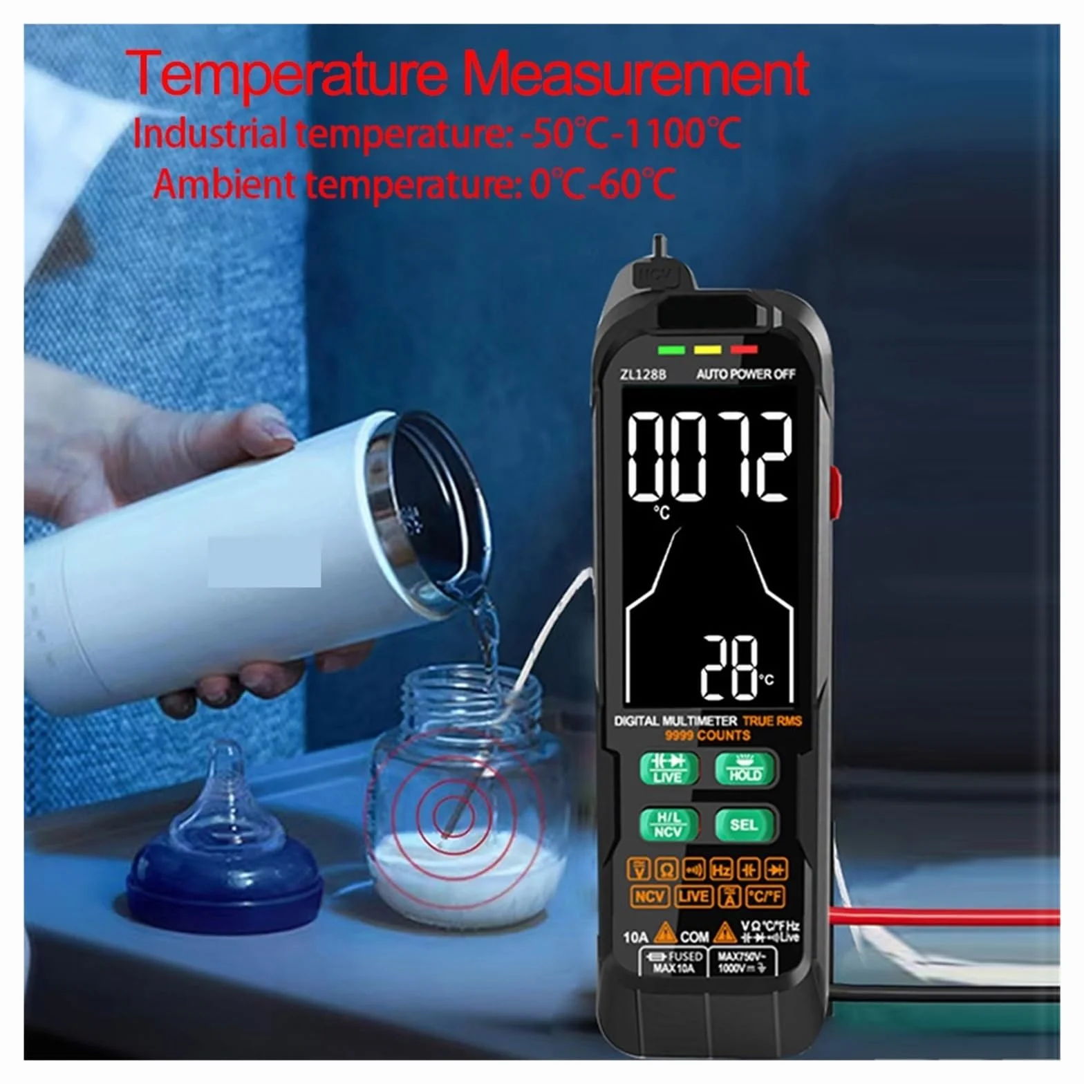 USB Charge Multimetr Cyfrowy 9999 Kolorowy Wyświetlacz LCD DC AC Napięcie Prądu Pojemność Multimetro NCV Tester Drutu Na Żywo Szybko Dokładnie Łatwy Odczyt(128B)