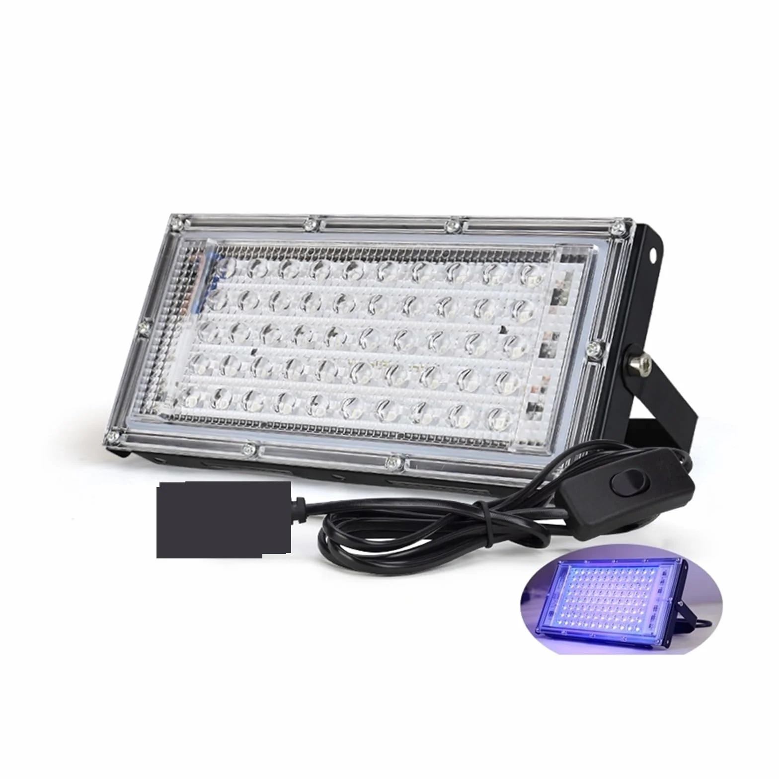 Naświetlacz LED Światło Halogenowe UV 50W 100W 395nm 400nm Ultrafioletowa Fluorescencyjna Lampa Sceniczna Do Baru Potańcówka Blacklight Oświetlenie krajobrazu RGB(50W with plug)