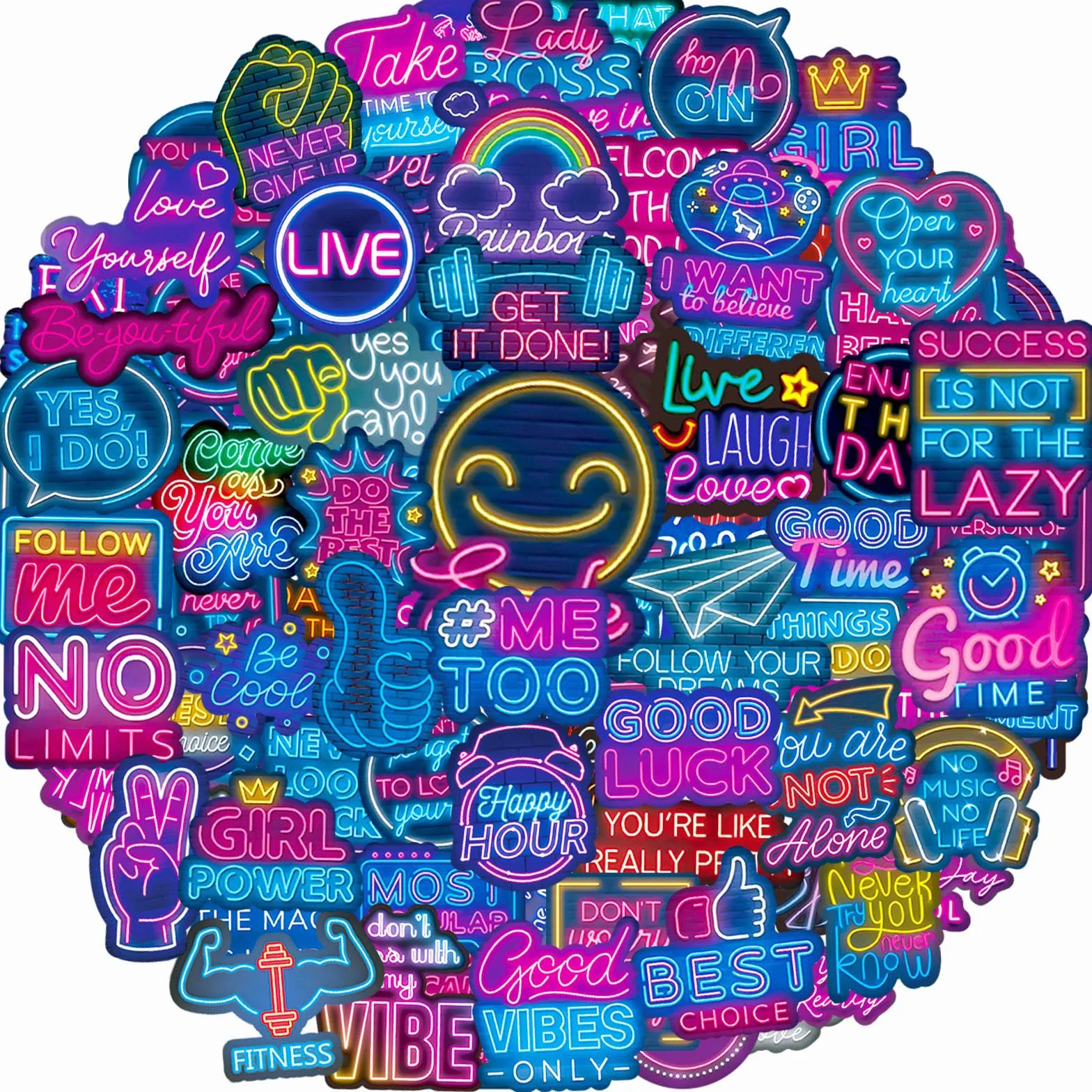Zestaw 100 naklejek z neonowymi sentencjami, wodoodporne, winylowe, inspirujące cytaty, naklejki motywacyjne na laptopa, telefon komórkowy, tablicę poglądową, do scrapbookingu, pamiętnika, albumu