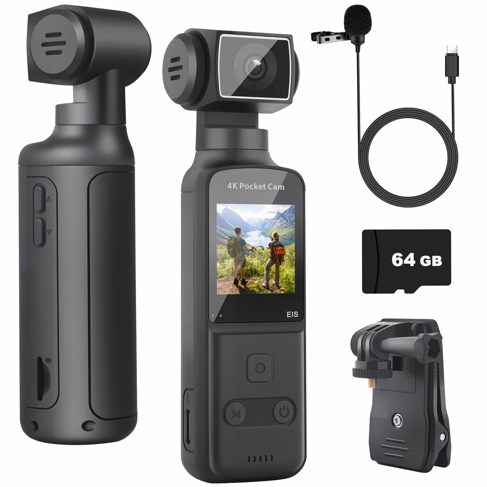 Kamera do ciała 4K obiektyw obracany 270° zewnętrzny mikrofon karta 64 GB sportowa