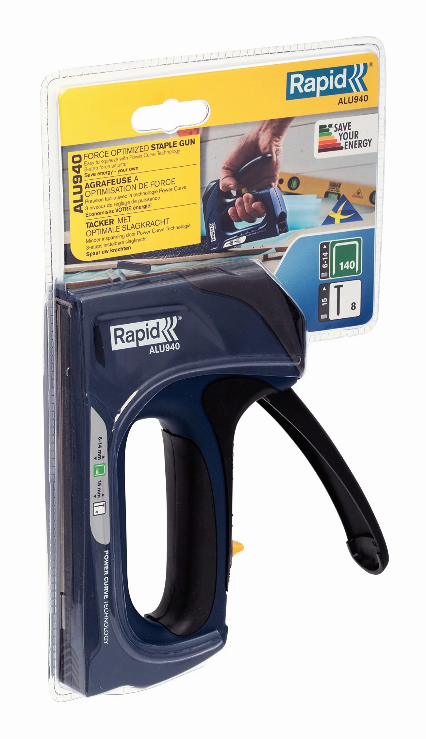 Rapid, Zszywacz Ręczny Rapid ALU940 do Zszywek Nr 140, 3-Stopniowa Regulacja Mocy, Ergonomiczny Uchwyt, Technologia Powercurve (5000518)