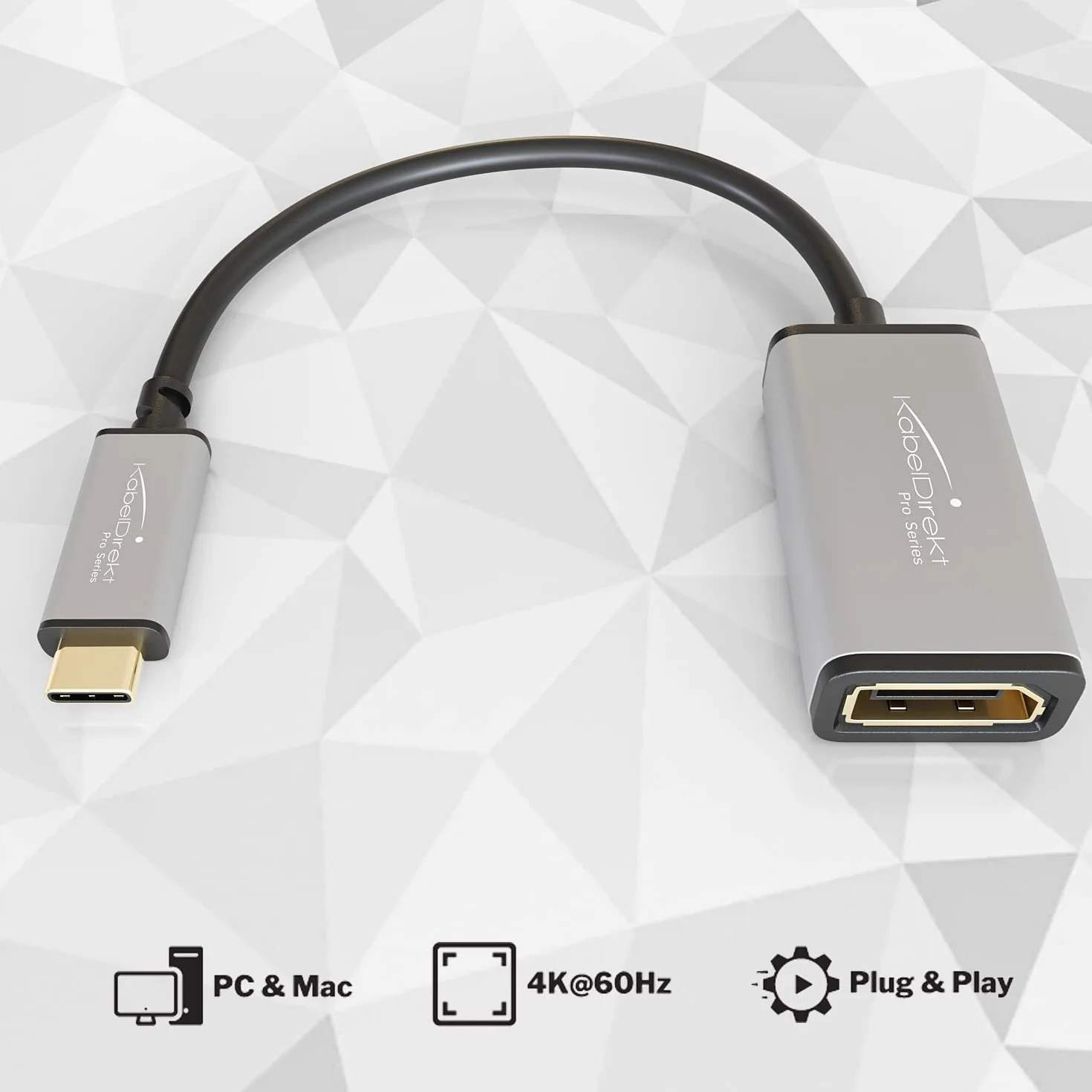 KabelDirekt – Adapter USB C do DisplayPort DP – 0,15m (4K/60Hz, USB C 3.1 i złącze Thunderbolt 3, produkt przeznaczony do MacBooków Pro 2016/2017, MacBooka 12”)