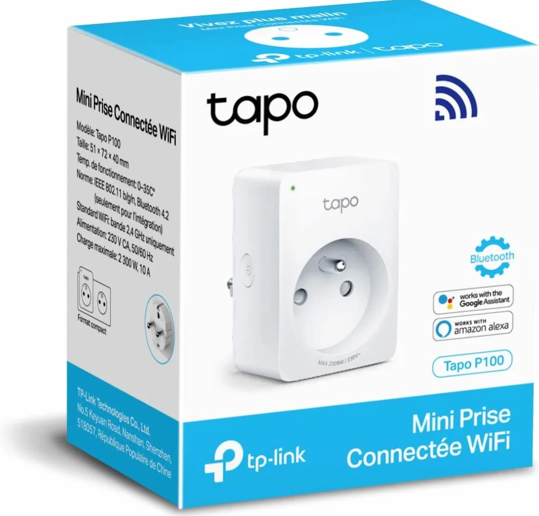 Tapo Gniazdo WiFi, inteligentne gniazdko kompatybilne z Alexa i Google Home, typ 10 A, typ E, sterowanie wentylatorem, ekspresem do kawy, lampą zdalną, nie wymaga koncentratora, Tapo P100(FR) 1