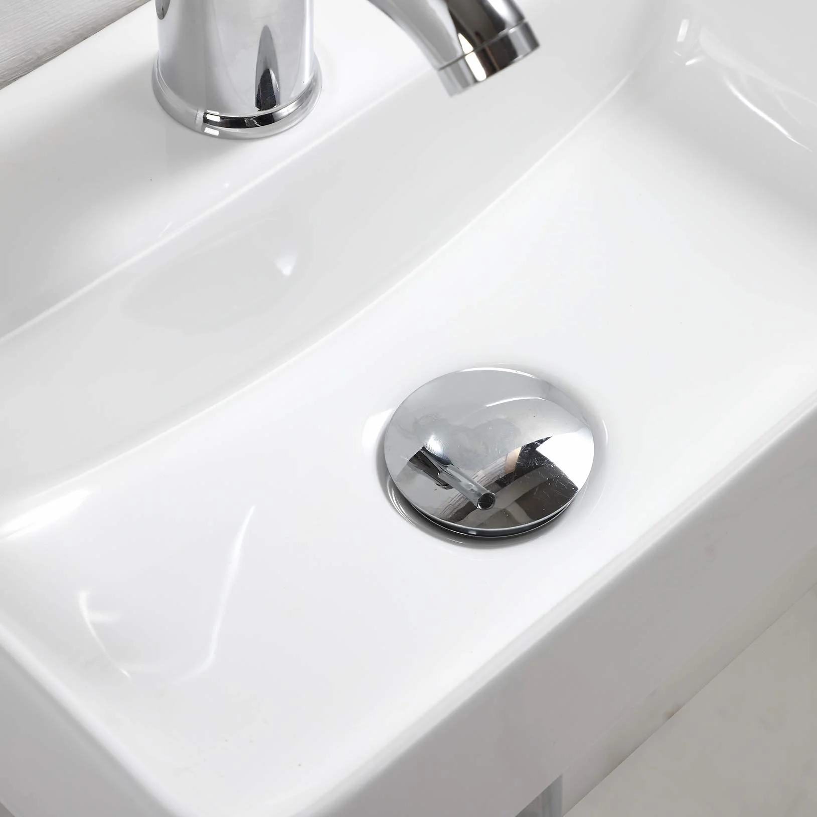 Biała ceramiczna, prostokątna, kompaktowa umywalka łazienkowa montowany na ścianie, do małej szatni, łazienki, 365 x 250 x 105 mm (styl 1)