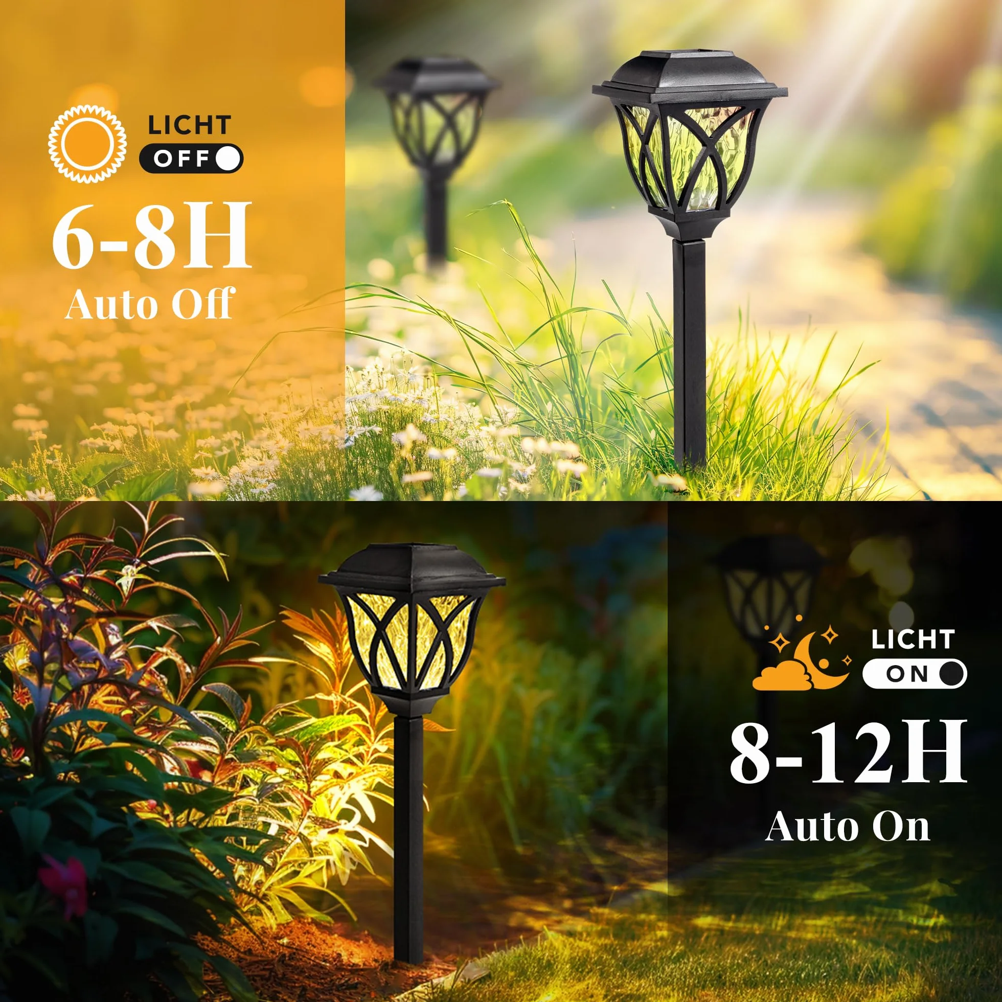 GIGALUMI 6 szt. solarnych lamp solarnych LED, wodoodporna, na podwórko, taras, krajobraz, podjazd (ciepła biel)
