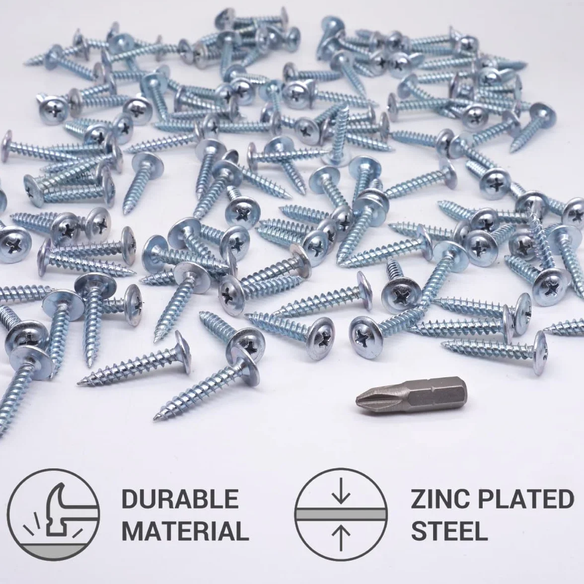 SKIR'CO (150 szt.) stal ocynkowana 4,2 x 25 mm srebrne wkręty do drewna, metalowe śruby, zmodyfikowana głowica kratownicy krzyżakowej, samogwintująca
