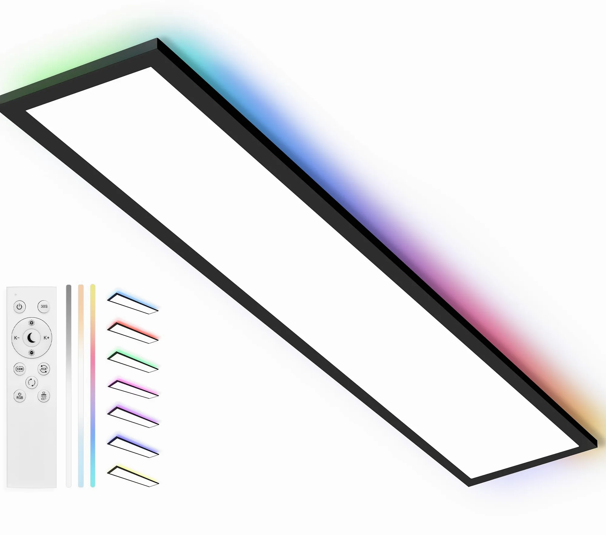 YindaLux Panel sufitowy LED 120 x 30 cm, 40 W, 4000 lm, podświetlenie RGB, ściemnialna lampa sufitowa LED, z pilotem, 2700 K-6500K, lampka nocna + funkcja pamięci, do kuchni, biura, korytarza, czarny