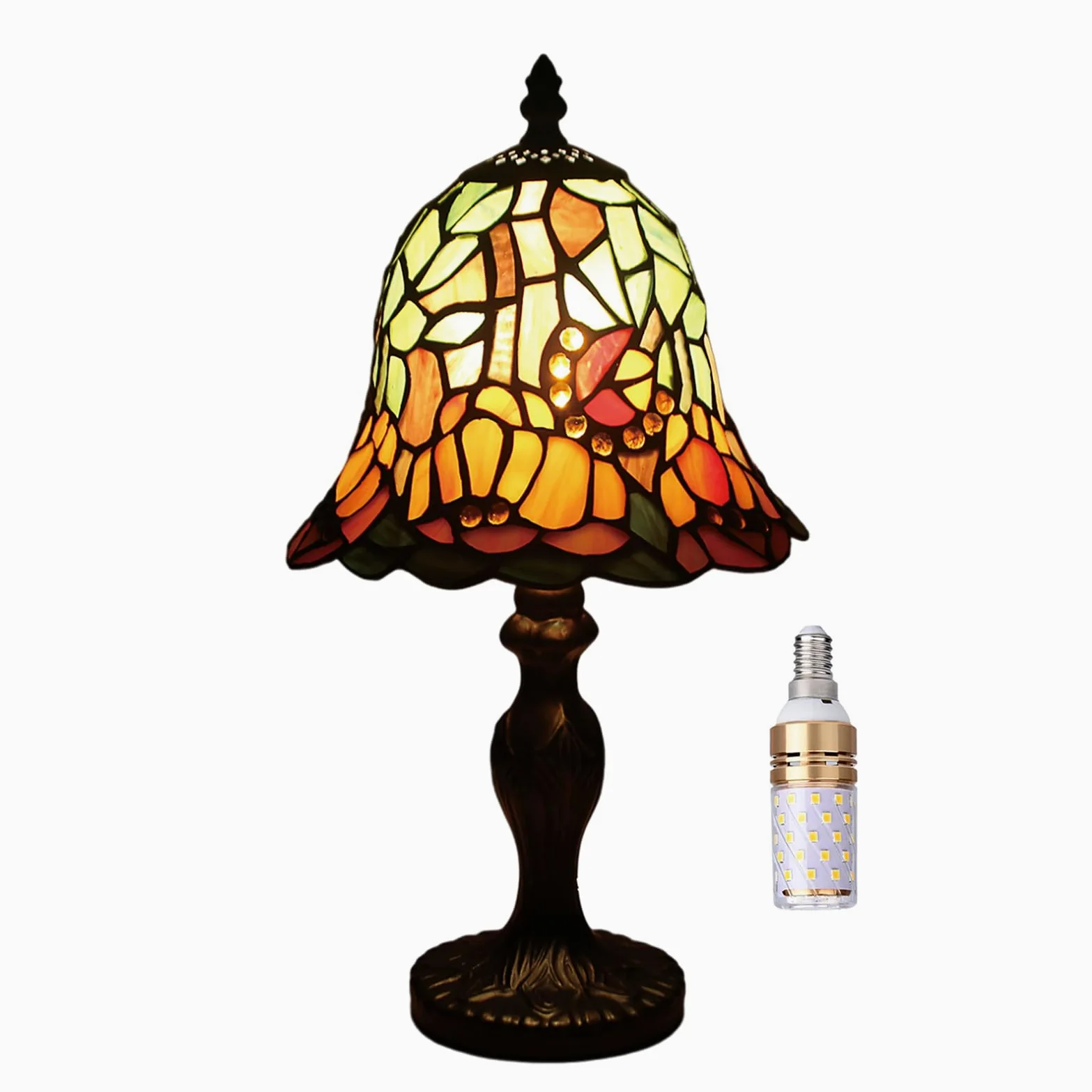8 "lampa stołowa w stylu Tiffany'ego witrażowe abażury Vintage lampka na biurko mała lampka nocna sypialnia salon biuro czytanie antyczne Art Deco(Color:M-6)
