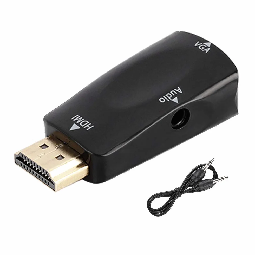 Adapter HDMI do VGA 1080P HDMI żeński na VGA żeński konwerter z kablem wyjściowym audio 3,5 mm (czarny)