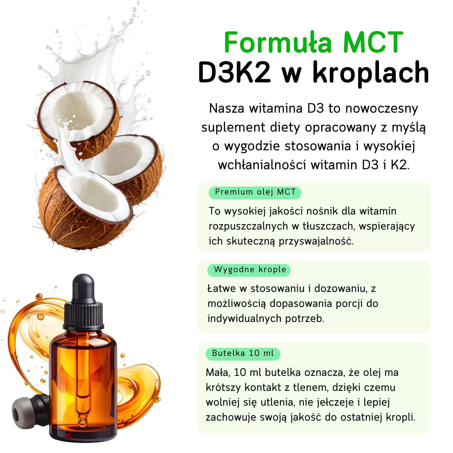 Witamina D3 K2 w kroplach 10 ml | D3 2000 iu | Wysoka przyswajalność | Wspiera odporność, kości i mięśnie