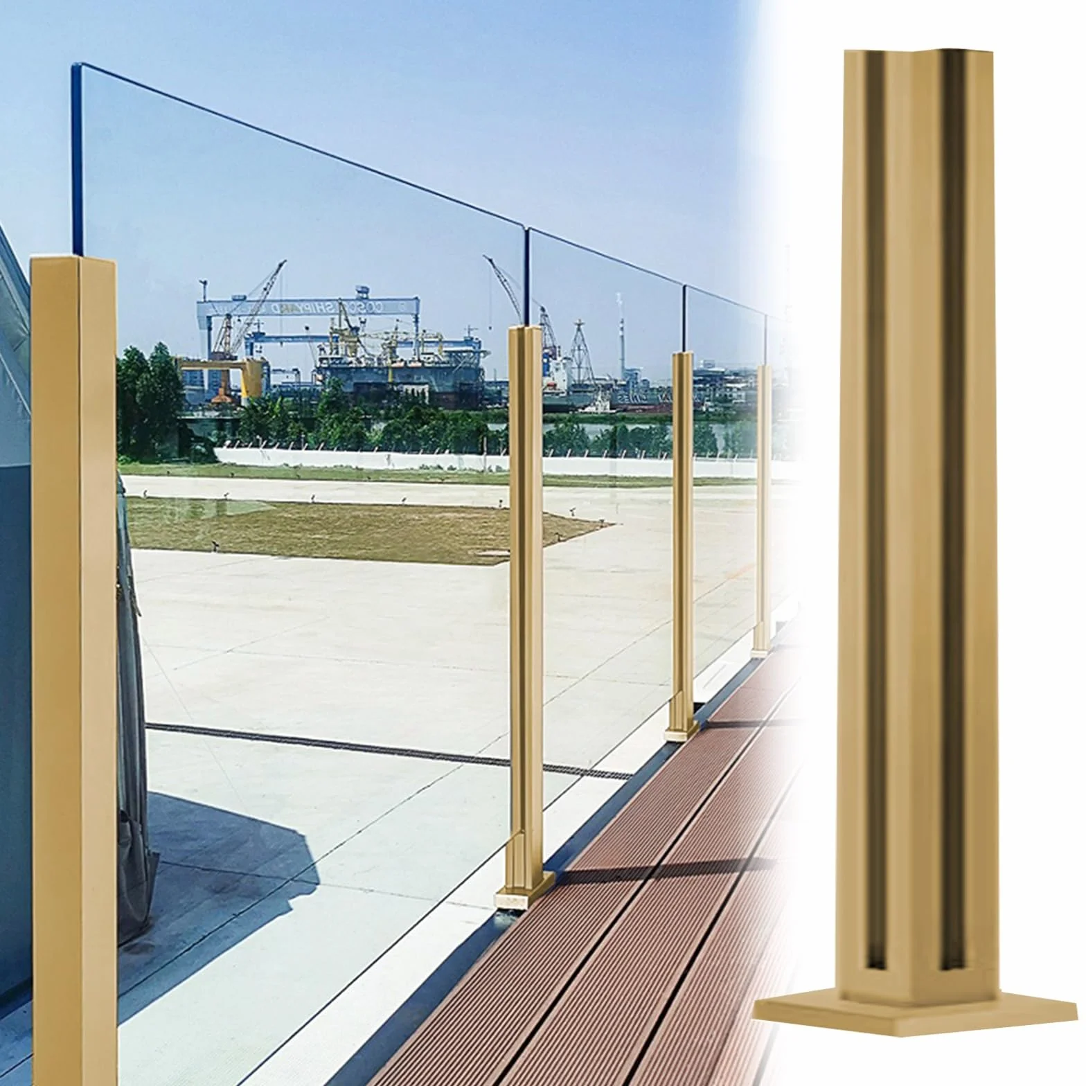 Słupek balustradowy ze złotego szkła na balkon i schody 65/25,5 cala wspornik narożny do paneli metalowych/drewno/szkła hartowanego, trwałe i stylowe rozwiązanie poręczy