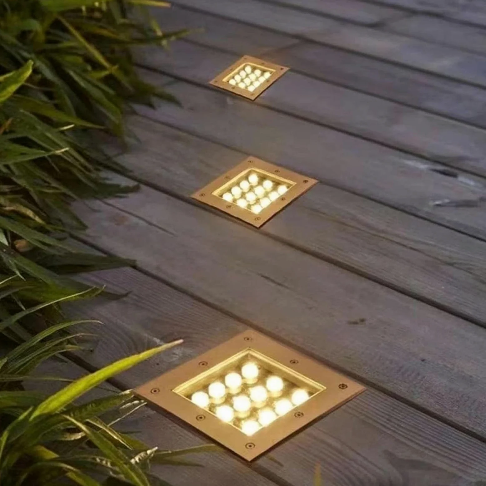Kwadratowy reflektor LED do ogrodu - zewnętrzna lampa wpuszczana, wodoodporna IP67, oświetlenie ścienne i podłogowe niskiego napięcia 12 V (zielone światło, 12 W)