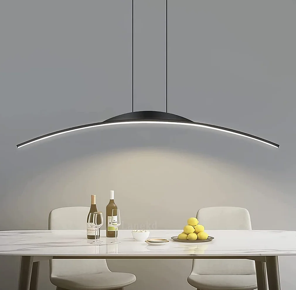 Lampa stołowa do jadalni Lampa wisząca LED Żyrandol LED Lampa wisząca Kuchnia Nowoczesna Jadalnia Lampa Wisząca Ściemnianie Arc Design Żyrandole (Czarny, L150 CM)