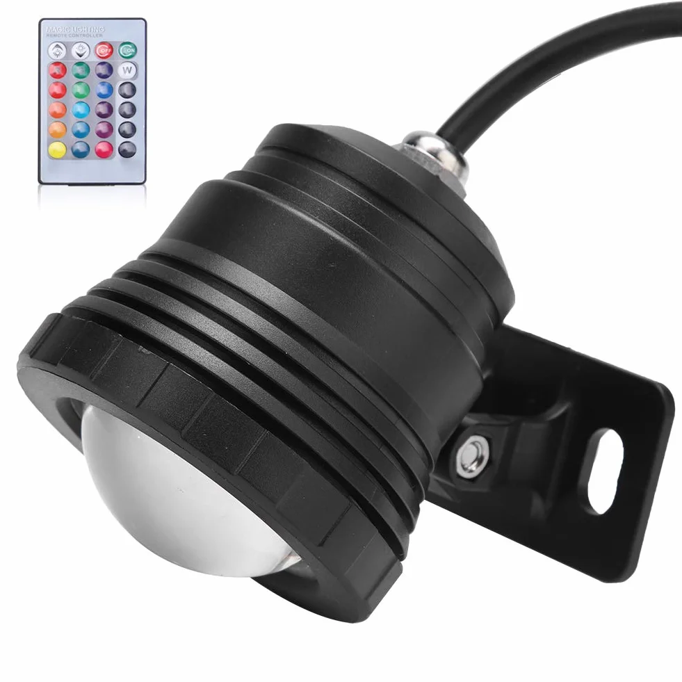 Podwodne światło LED RGB, Zdalnie Sterowany Wodoodporny Reflektor LED RGB do Zewnętrznego Reflektora Ogrodowego, Fontanny Krajobrazowej (Aluminium pokryte czarnym tworzywem