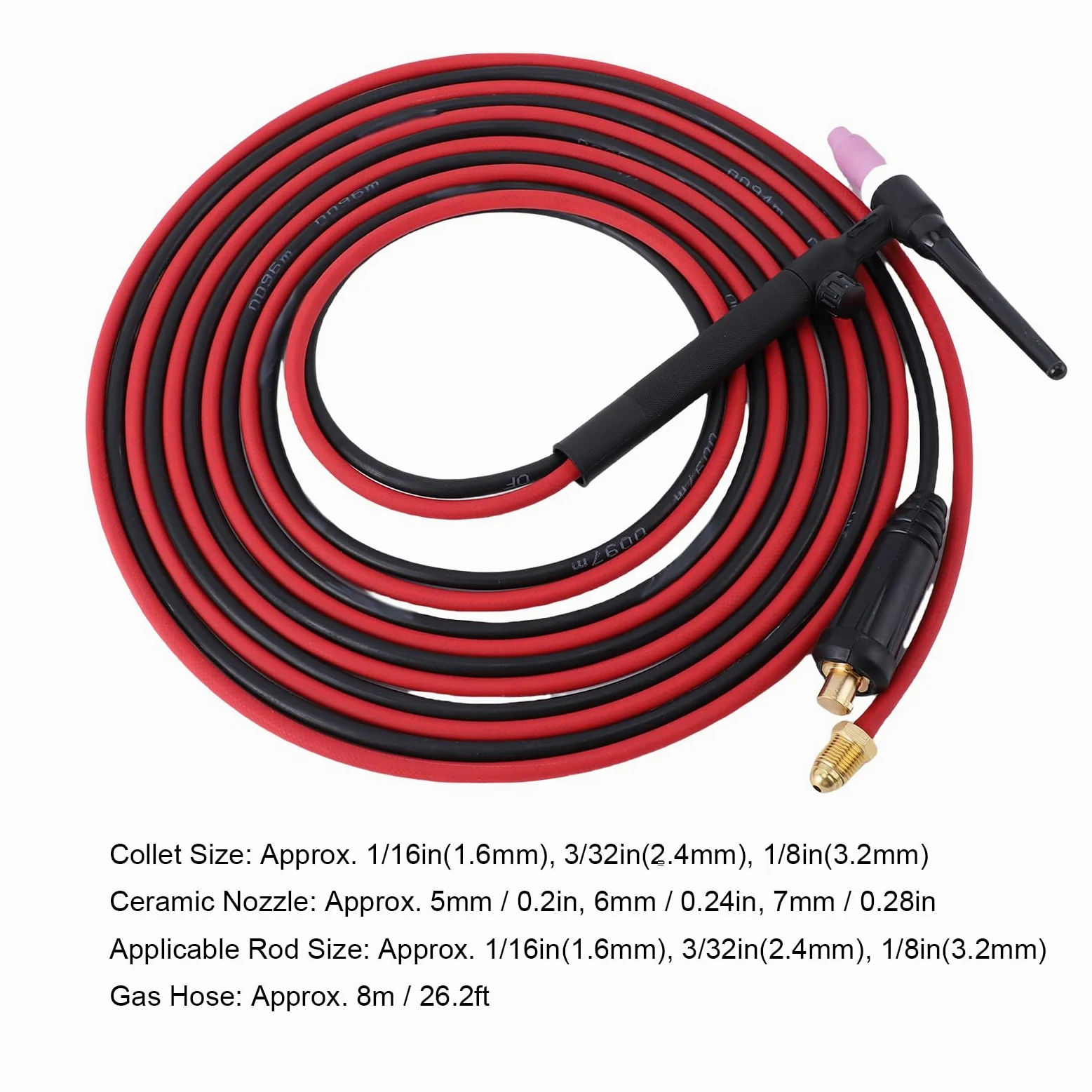 YWBL-WH WP-17V 150A TIG Spawanie TIG TORCH, 8M Rura Gazowa i Kabel, Przewód Zasilający Gumowy EPDM, Nylonowe Rękaw z Złączami w Stylu Europejskim do MIG135 MIG145 ARC200 MIG200