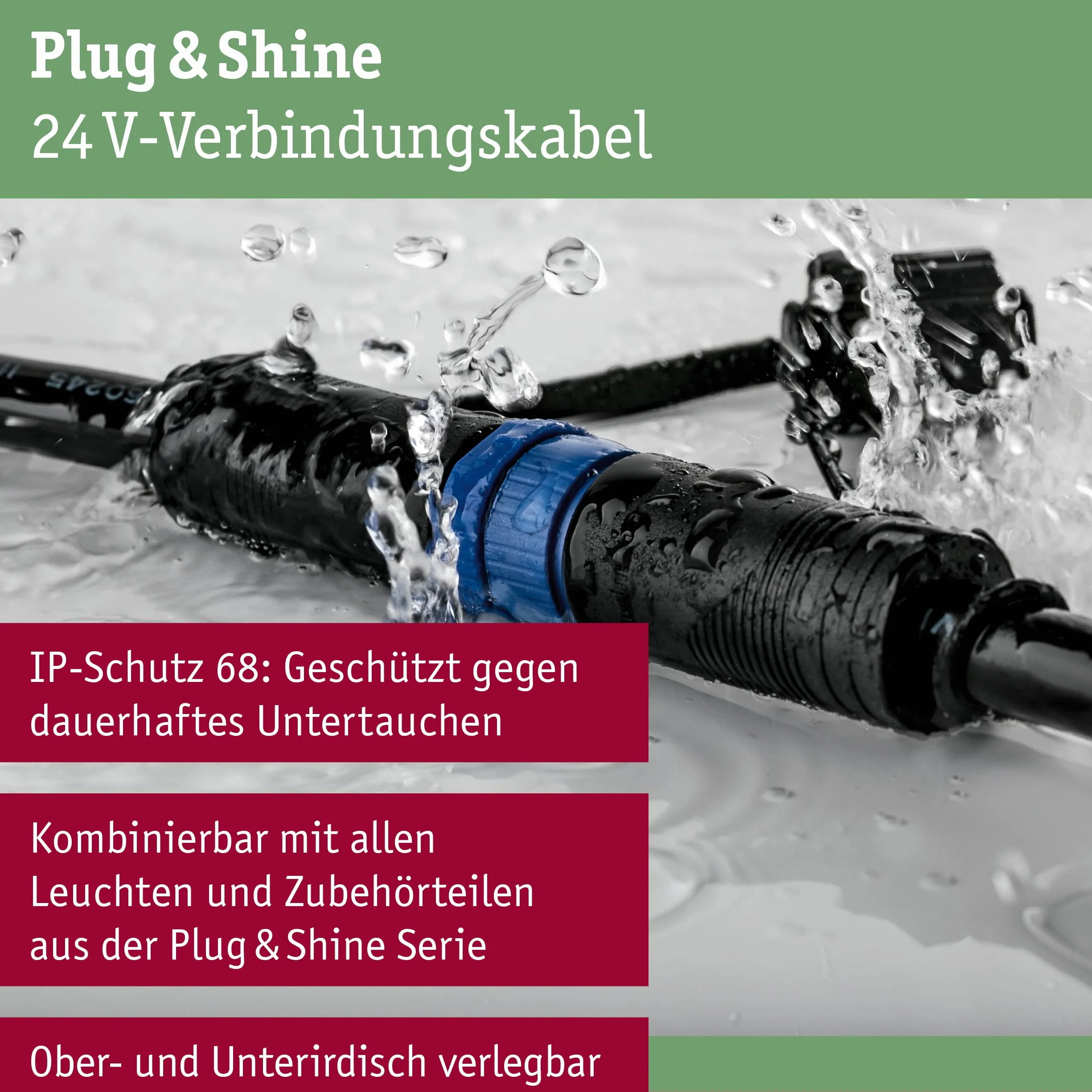 Paulmann 94276 Kabel Plug & Shine, 5 m, IP68, czarny