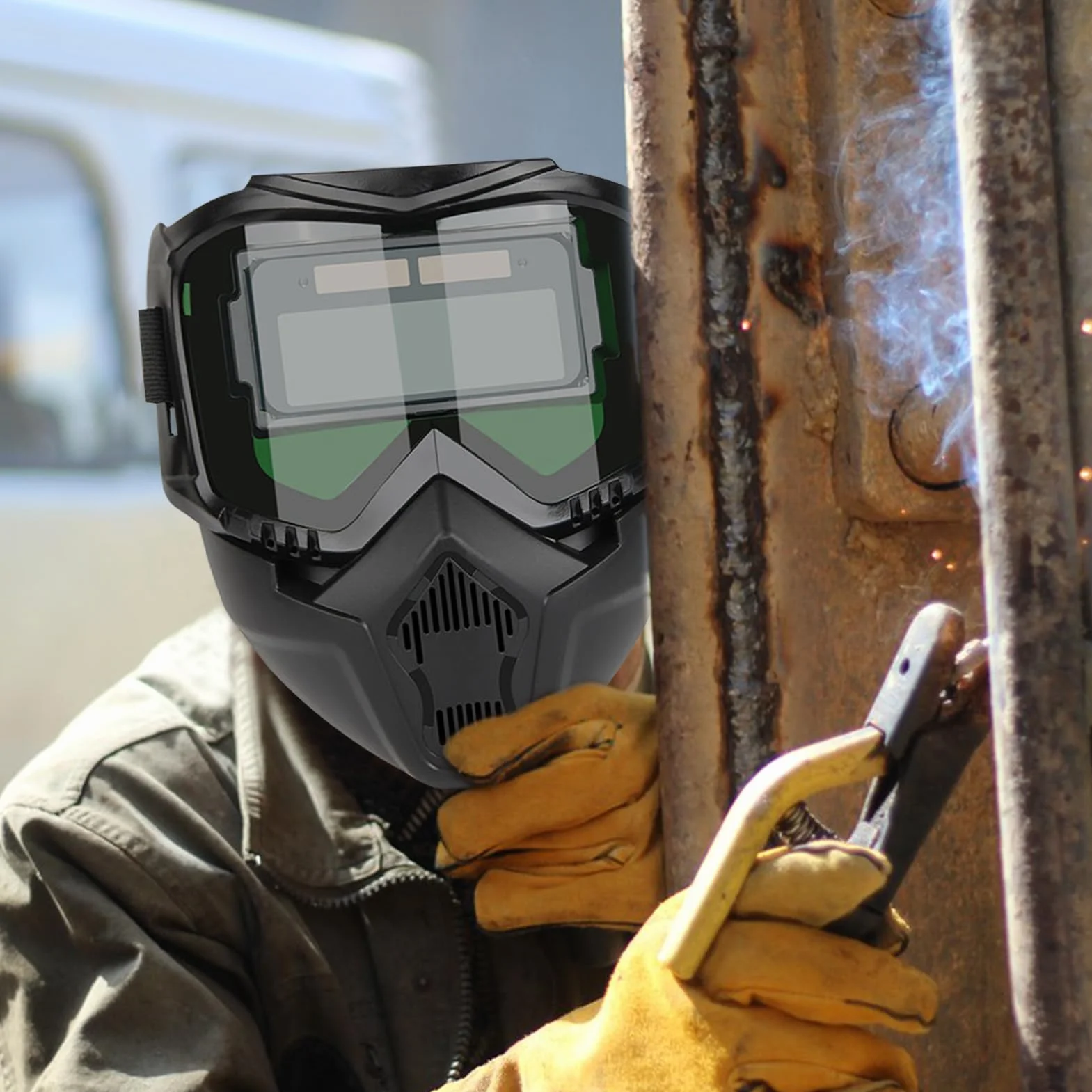 Antyodblaskowy kask spawalniczy z automatycznym zaciemnieniem, przyciemniane okulary spawalnicze, maski spawalnicze, zdejmowana osłona na całą twarz, odporna na uderzenia soczewka, do obróbki metalu