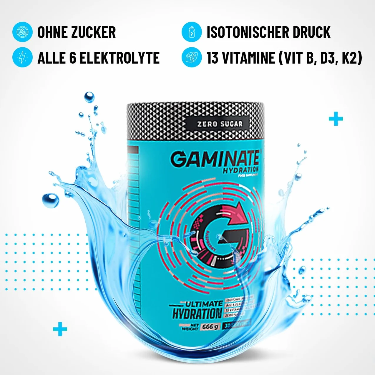 HYDRATION 666g (30 porcji) Izotoniczny proszek do napojów bez cukru Elektrolity Malina