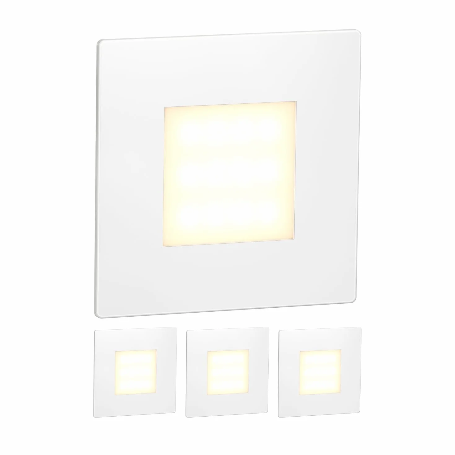 ledscom.de 4 LED lampa schodowa/wpuszczana lampa ścienna FEX do wnętrz i na zewnątrz, kątowa, 85 x 85 mm, ciepła biel