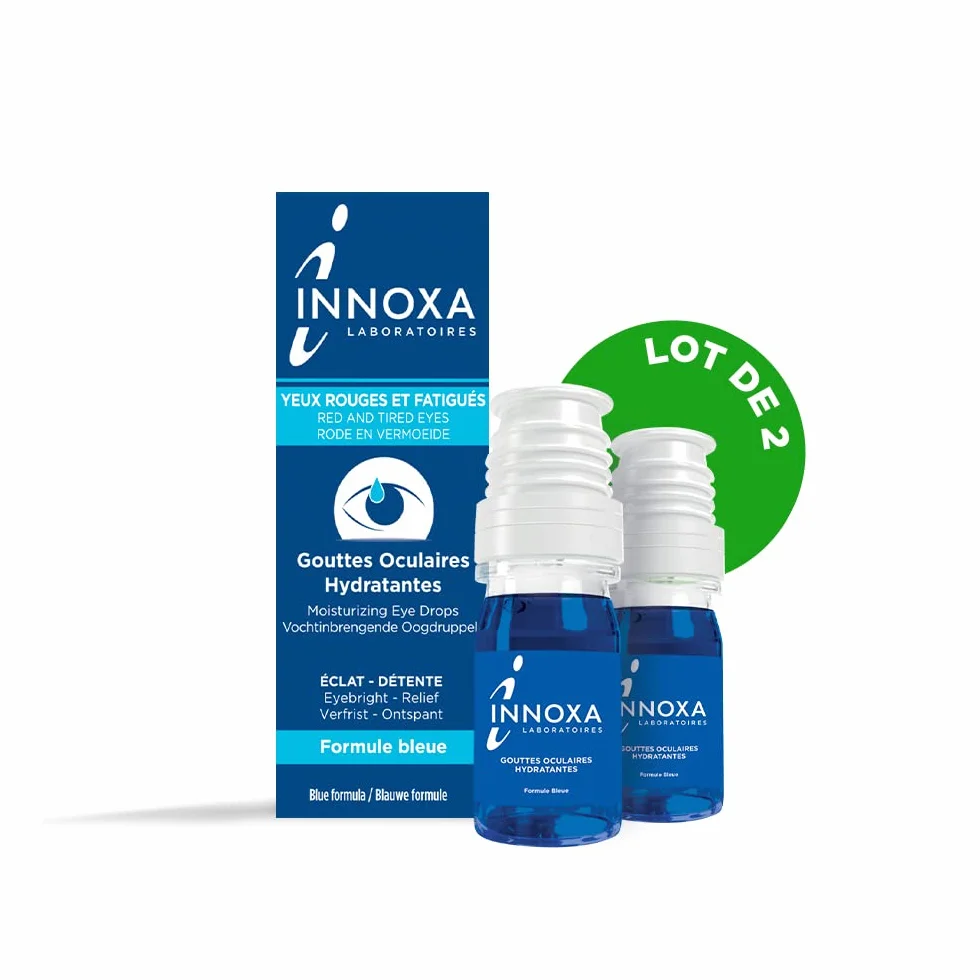 INNOXA Krople do oczu, przywracają biel zaczerwienionym oczom, nawilżają suche i zmęczone oczy, oryginalna sterylna formuła bez konserwantów, zestaw 2 x 10 ml