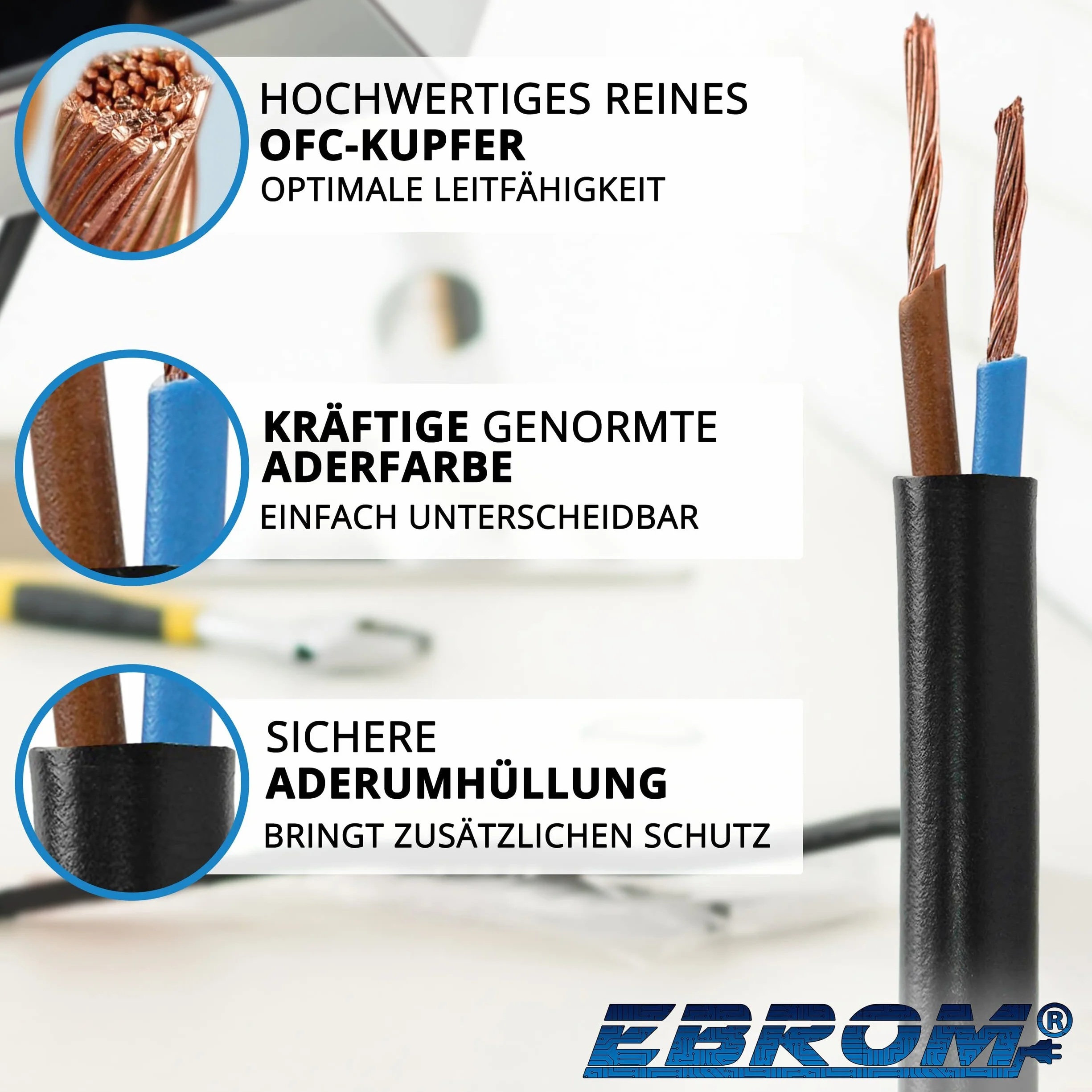 H03VV-F 2G0,75 mm² - 2 x 0,75 mm² - czarny - różne długości do wyboru, Kabel Zasilający