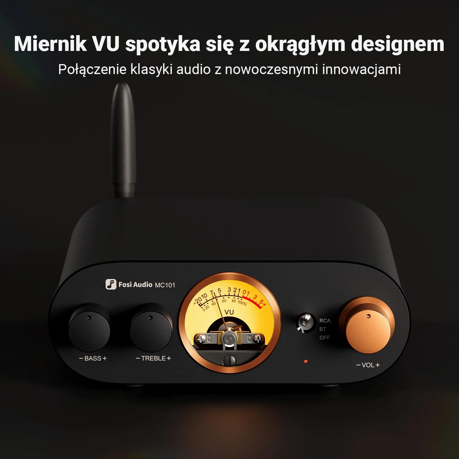 Fosi Audio MC101 Bluetooth Wzmacniacz Stereo HiFi 2 Kanałowy Mini Wzmacniacz Domowe Audio Odbiornik z Regulacją Tonów Niskich i Wysokich