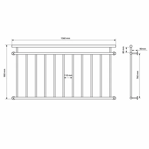ECD Germany Balkon Francuski 156 X 90 Cm | Z 11 Pretami Wypelniajacymi | Blyszczacy | Stal Nierdzewna | Balustrada Balkonowa Kratka Okienna