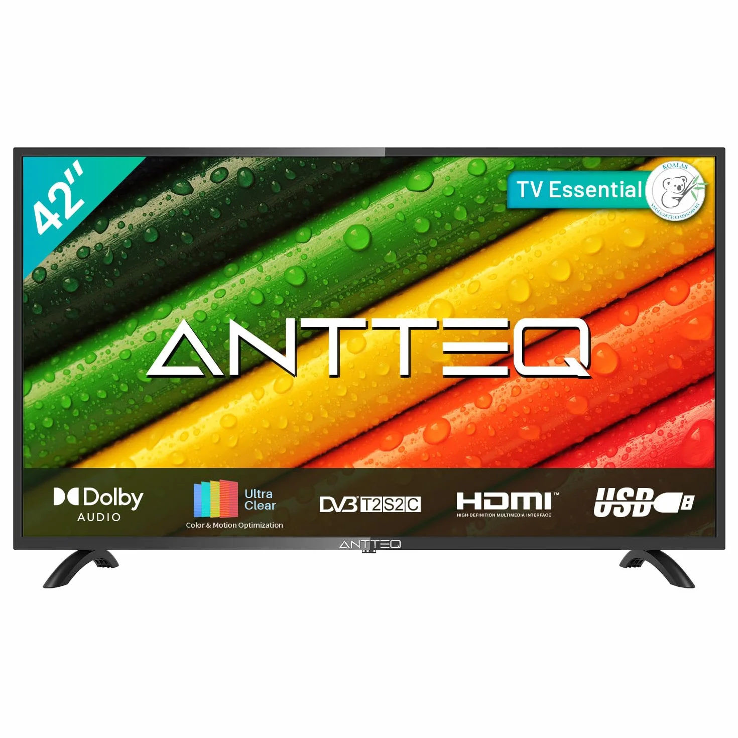Antteq 42-calowy telewizor FHD AB42D1,107cm, Dolby Audio, LED, potrójny tuner DVB-C/T2/S2, CI+, HDMI, odtwarzacz multimedialny USB, cyfrowe wyjście audio, tryb hotelowy [klasa energetyczna F]