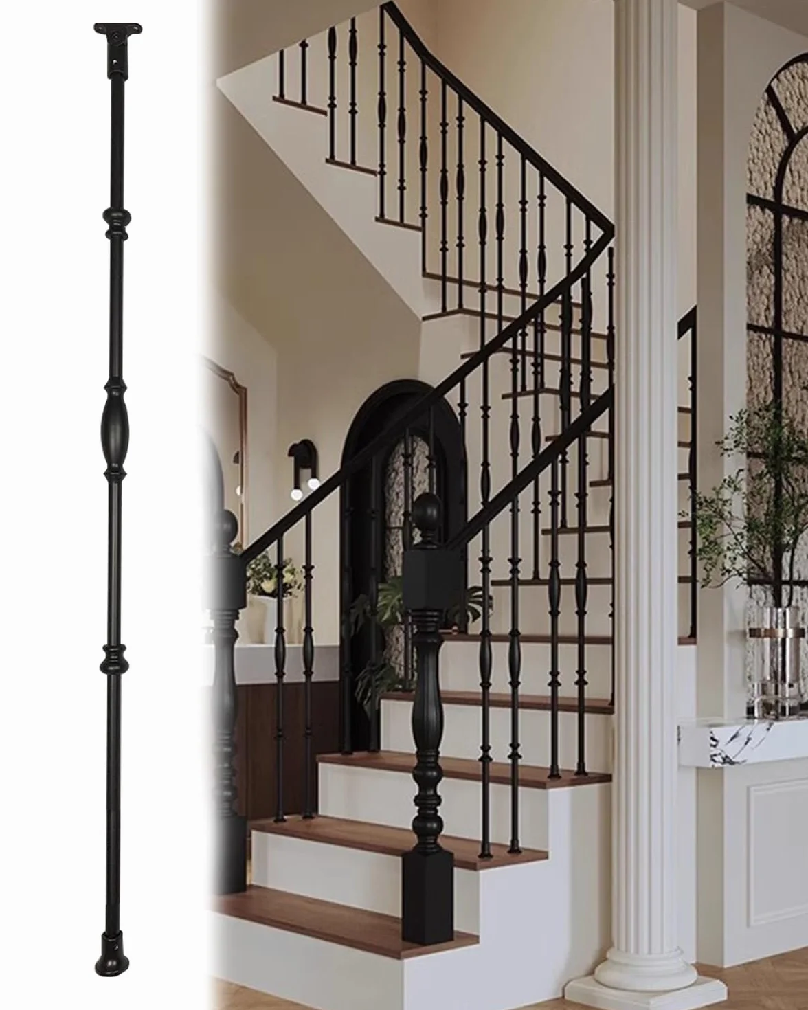 Poręcz Schodowa Czarne Metalowe Wrzeciona Schodowe Regulowane, Dekoracyjny Zestaw Balustrad Schodowych do Wnętrz, Nowoczesne Słupki Schodowe Loft Entryway, Poręcze(A,30pcs)