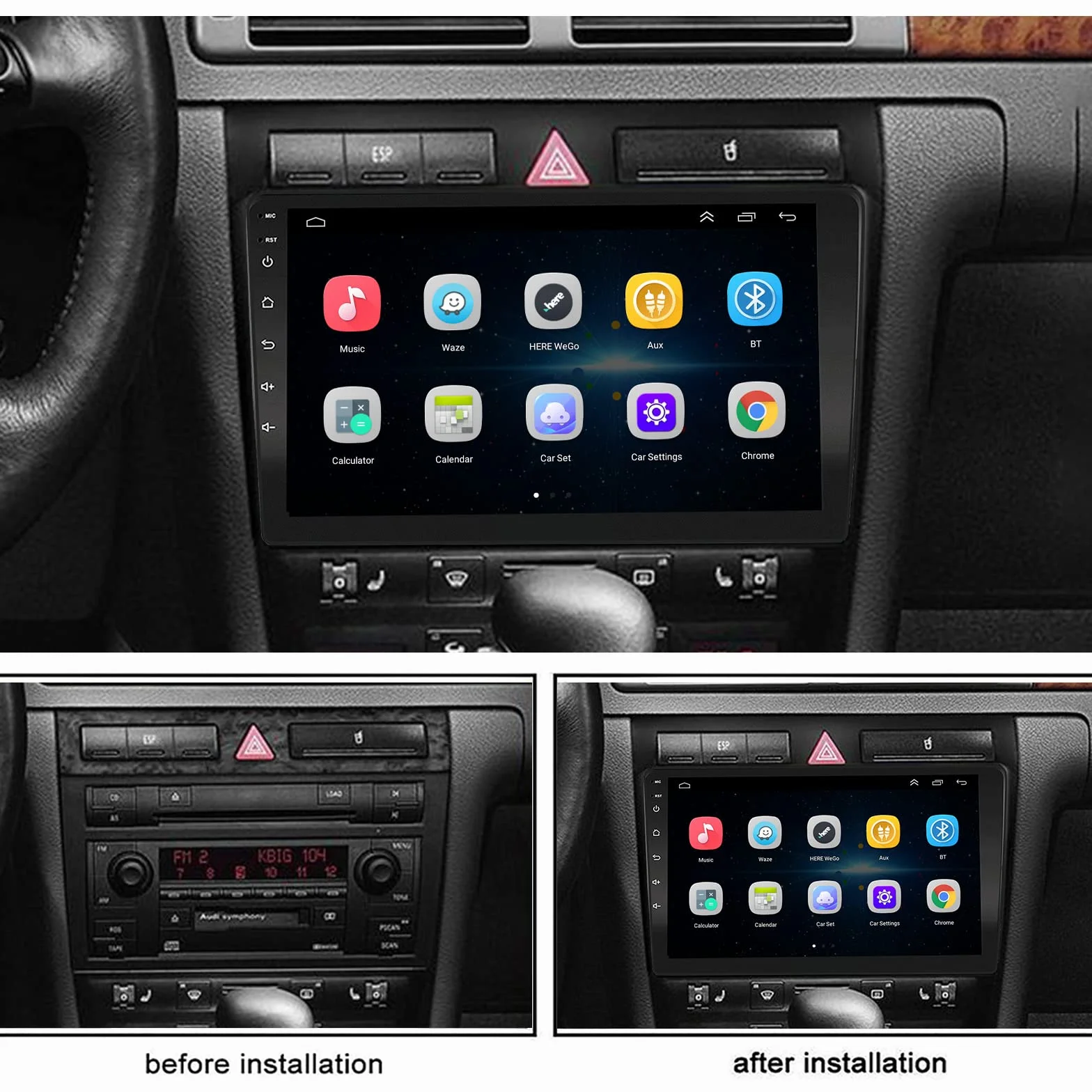 EZoneTronics Carplay Radio Android Auto dla Audi A6 C5 1997-2004 S6 1999-2004 9-calowy ekran dotykowy GPS Nawigacja Bluetooth USB Wifi 1G RAM 32G ROM