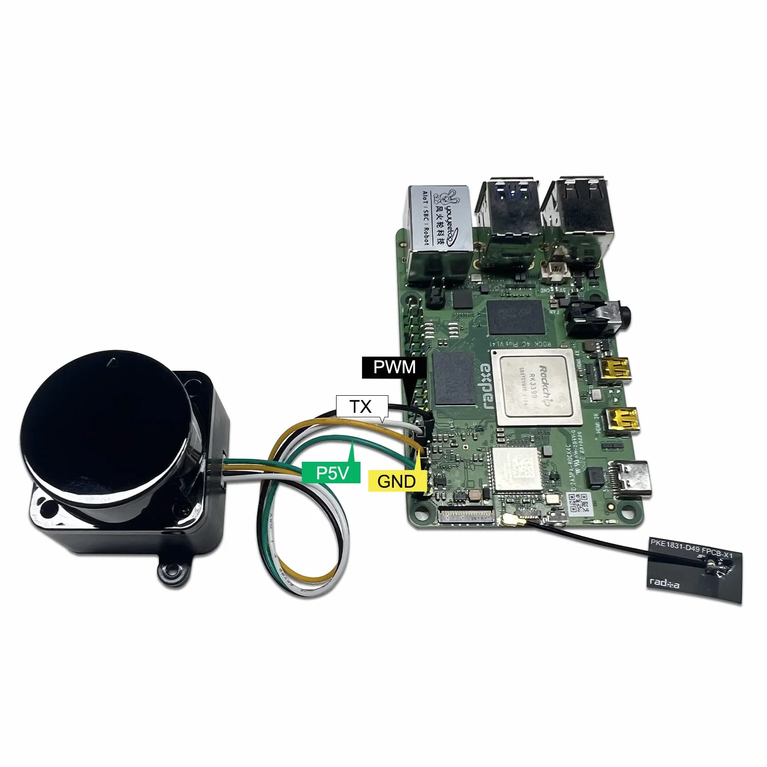 youyeetoo FHL-LD19 Lidar Sensor - 12Meter (39ft) 360° Ranging - Walnut Size, 30K lux Resistant - Provide ROS/ROS2/C/C++ SDK Raspberry Tutorial for Robots Drone SLAM, Lidar Scanner Kit with adapter