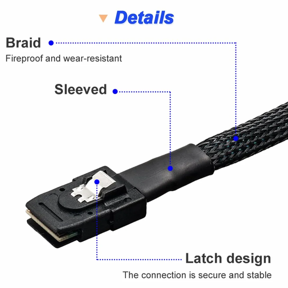 Xiatiaosann Kabel Mini SAS do SAS, 36 pinów SFF-8087 Host do SAS SFF8087 do SFF-8482 wtyczka 4 x SAS 29 Pin z kablem SATA Power Splitter z kablem SATA Power Splitter (50 cm/1,64 FT)