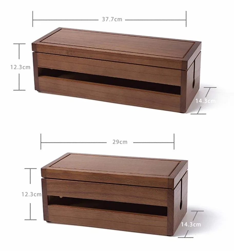 Insun Pudełko do zarządzania kablami, drewniany organizer, pudełko do zarządzania przewodami, korektor do domowego biura, ciemnobrązowy, 29,1 x 14,3 x 12,3 cm
