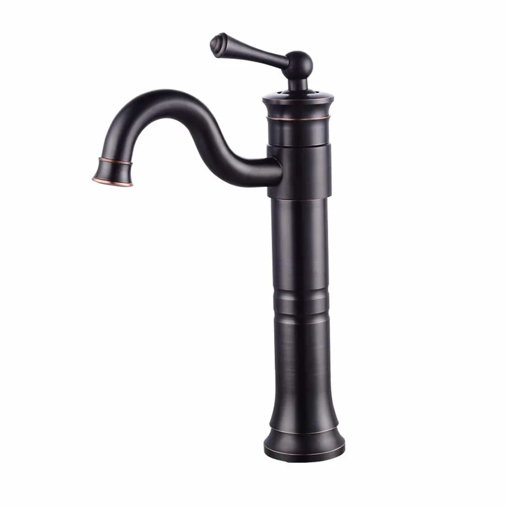 Bateria łazienkowa, retro czarna bateria łazienkowa Jednouchwytowa bateria zlewozmywakowa Krany umywalkowe Baterie ciepłej i zimnej wody, Obrotowe o 60°, Wysoka wylewka, Wykonane z mosiądzu
