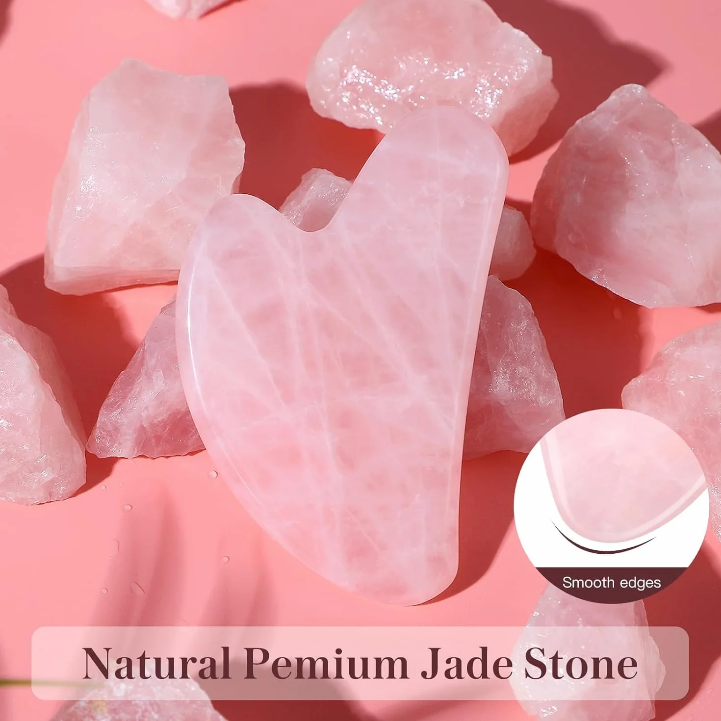 Gua Sha, 100% naturalny kamień, narzędzie do rzeźbienia linii szczęki i redukcji obrzęków, narzędzie do masażu gua sha, odpowiednie do codziennej pielęgnacji skóry (różowy)