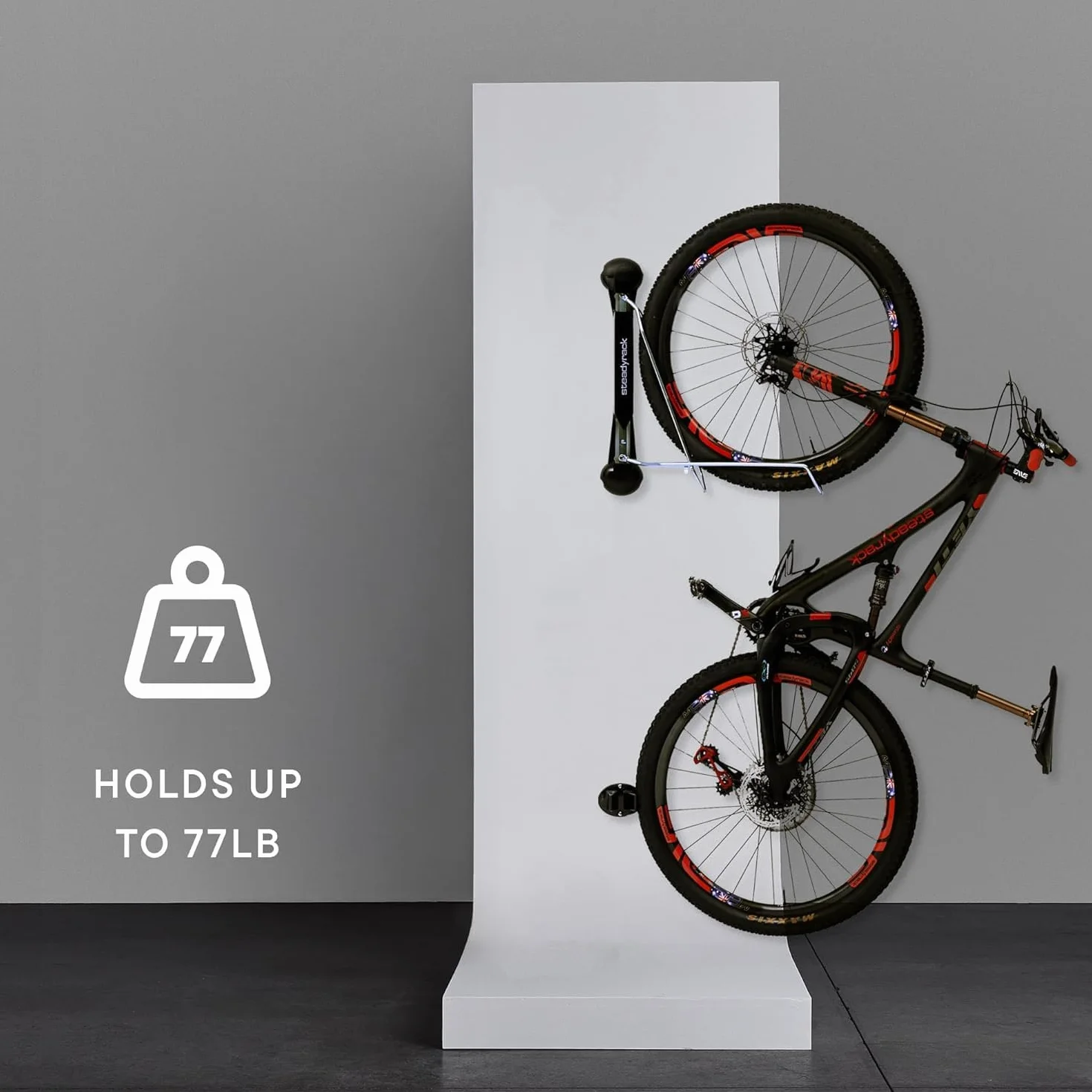 Steadyrack Stojak na rower – klasyczny uchwyt rowerowy – wieszak na rower ścienny jako rozwiązanie do przechowywania w domu, garażu lub parkingu rowerowego