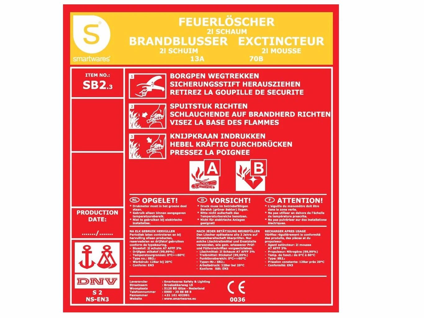 SMARTWARES Zestaw 2 gaśnic pianowych 2L klasa A B SB2SW