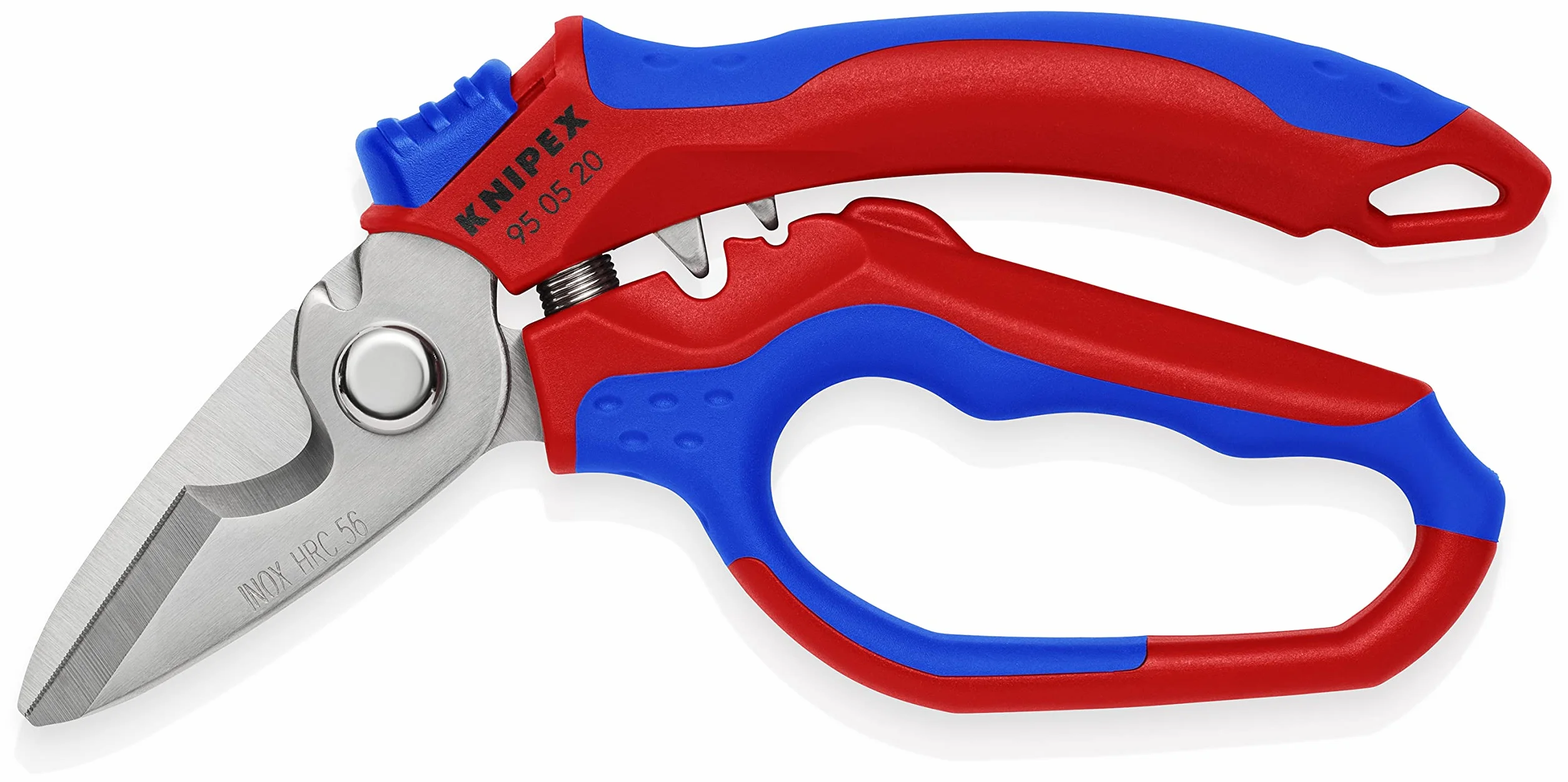 KNIPEX Narzędzia ze stali nierdzewnej 95 05 20 amerykańskie nożyce kątowe dla elektryków, 6-1/10.2 cm, czerwone/niebieskie