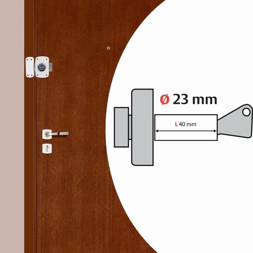 Vachette Blokada drzwi Biały guzik/cylinder CYCLOP - Otwieranie gałką wewnętrzną, klucz zewnętrzny - cylinder ø 23 mm, długość 40 mm, 5 pinów - Zabezpieczenie przed zamkami - 3 klucze