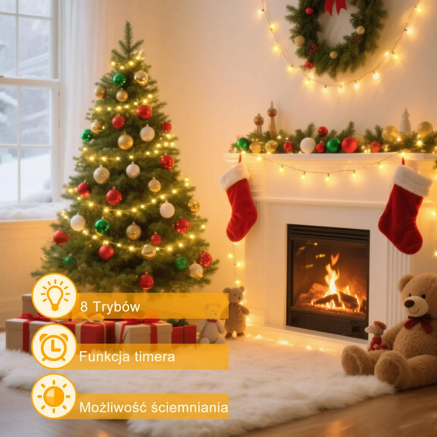 Świąteczne światełka 12M + 1M 100 Led, 8 Modes Garland Lights Indoor, Baterie lub USB, Fairy Lights z funkcją timera, na zewnątrz i wewnątrz, do ogrodów, domów, ślubów