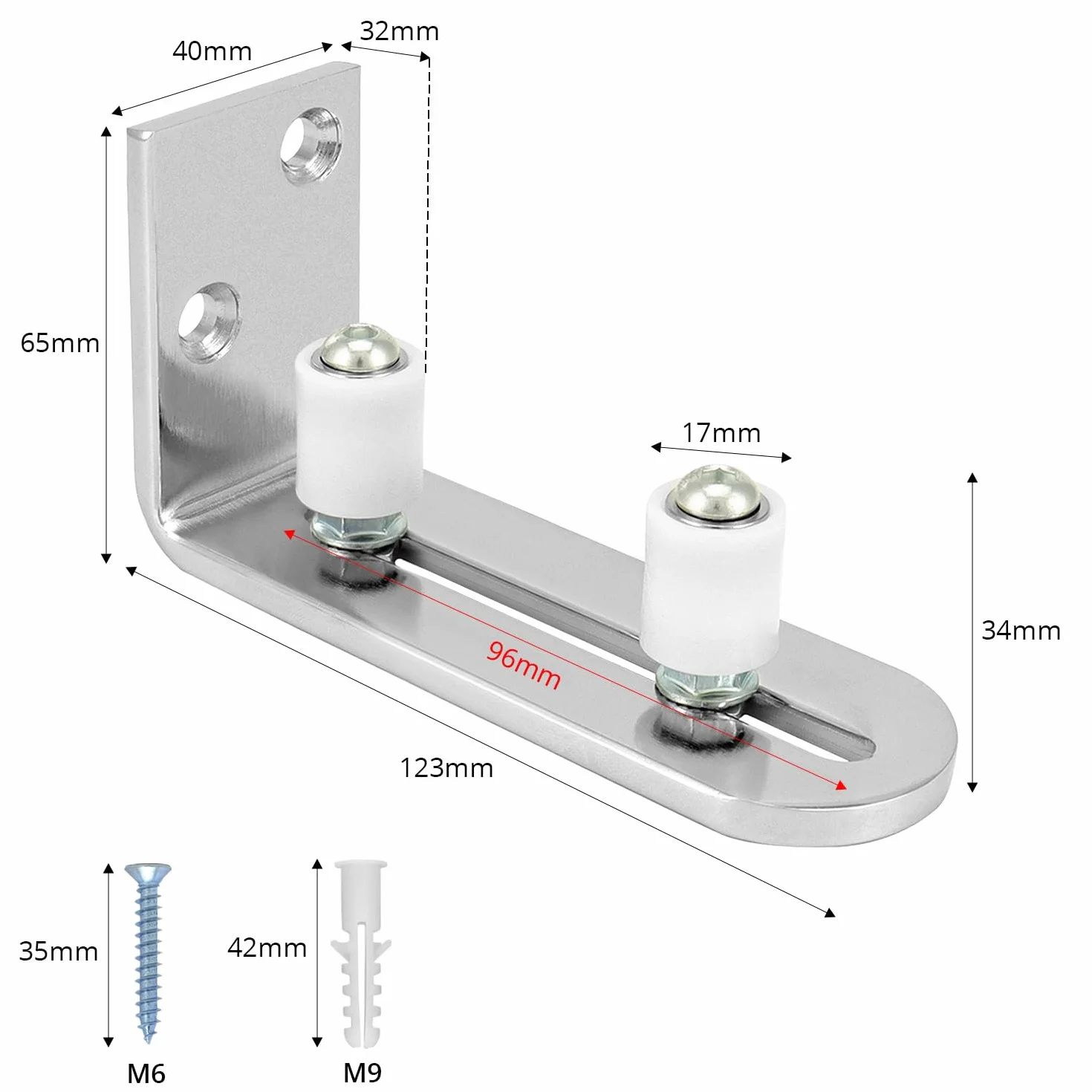 QWORK® Regulowana prowadnica do drzwi przesuwnych, montaż do podłoża, konstrukcja ze stali nierdzewnej, do drzwi o grubości do 7 mm