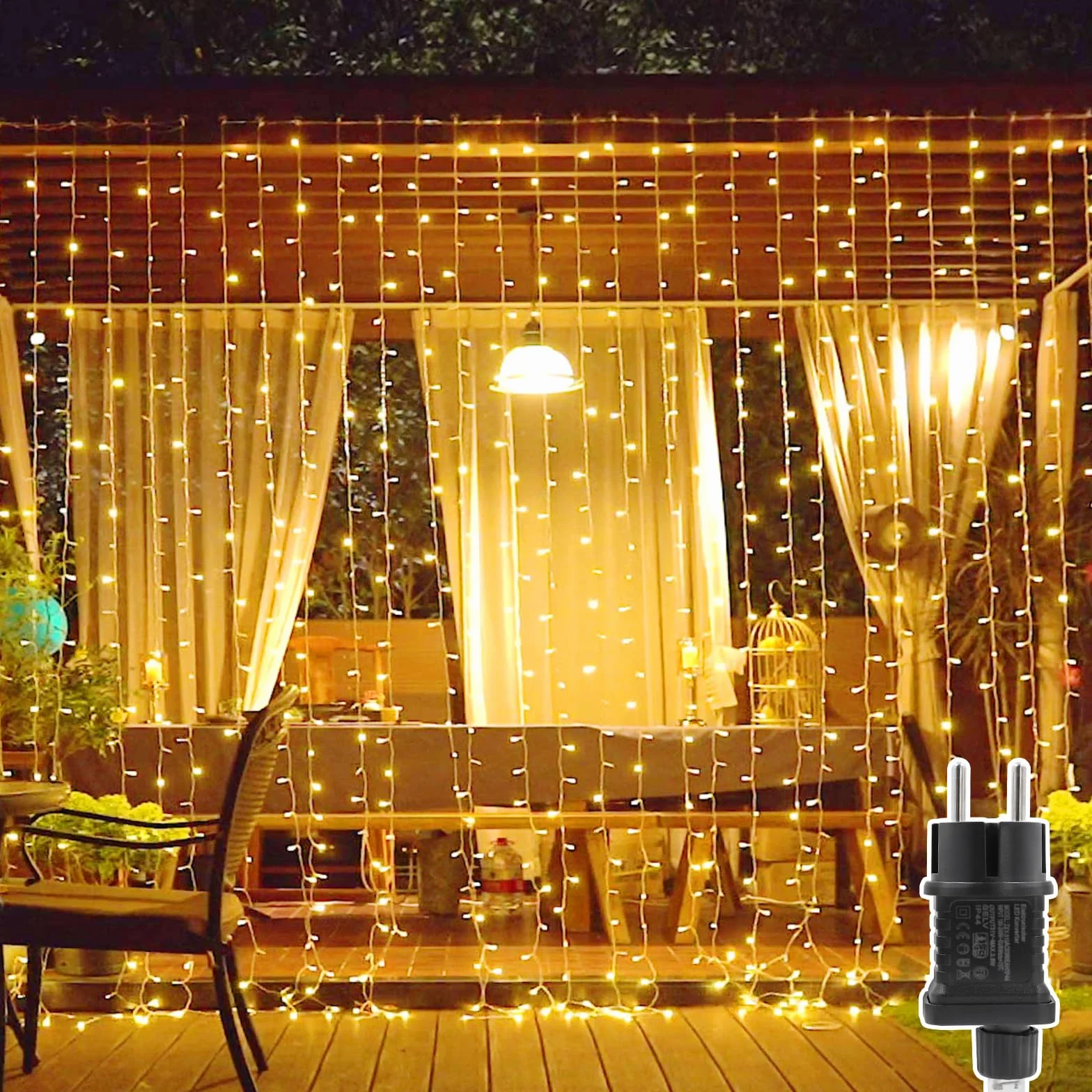 Kurtyna świetlna do wnętrz, 3 x 2 m, 200 diod LED, 8 trybów pracy, na firankę, ścianę, do sypialni, na wesele, imprezę i dekorację bożonarodzeniową