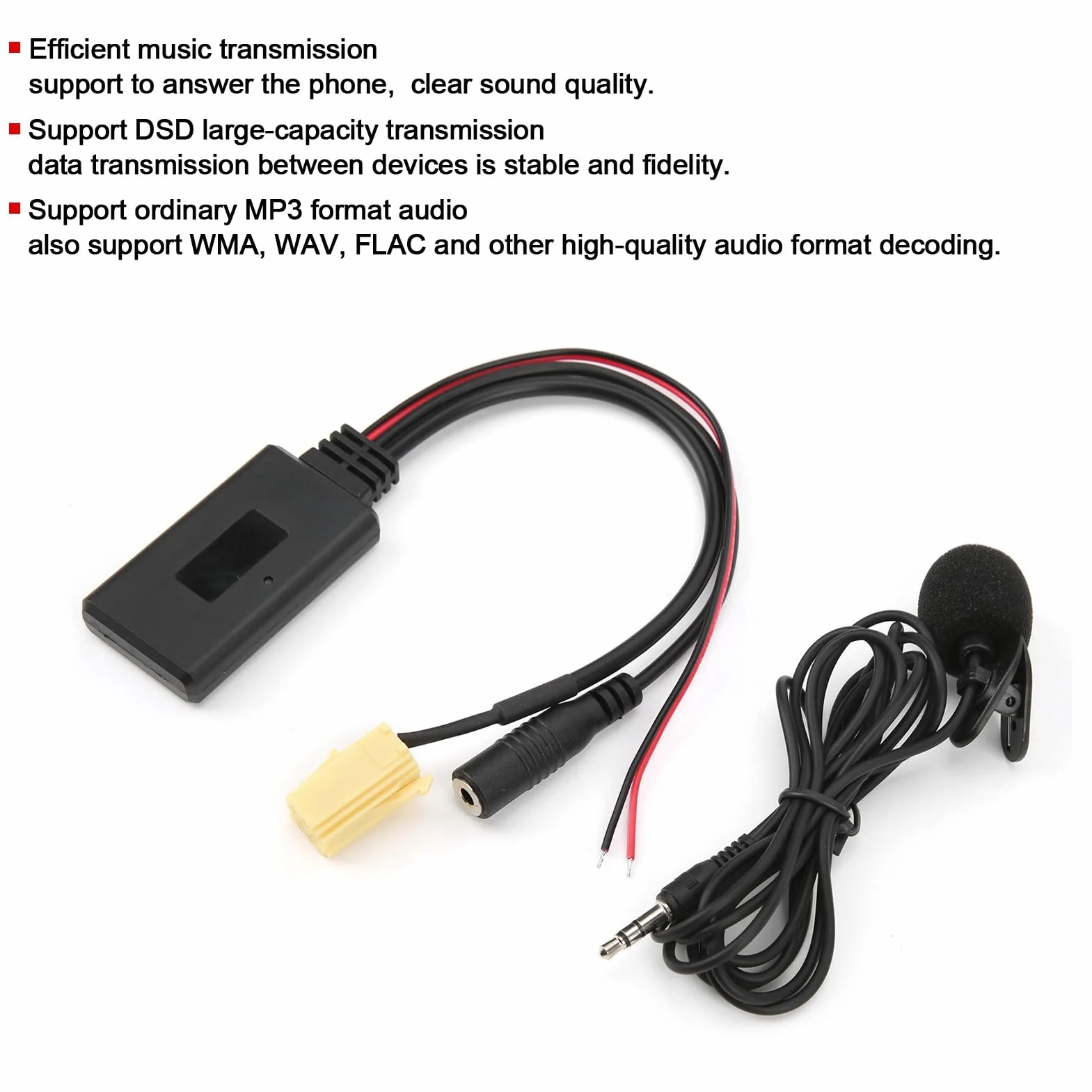 Kabel Bluetooth AUX, Adapter Kabla Bluetooth 5.0 AUX z Zestawem Głośnomówiącym Mikrofonu Zamiennik dla Fiat 500/Grande Punto/Qubo/Fiorino