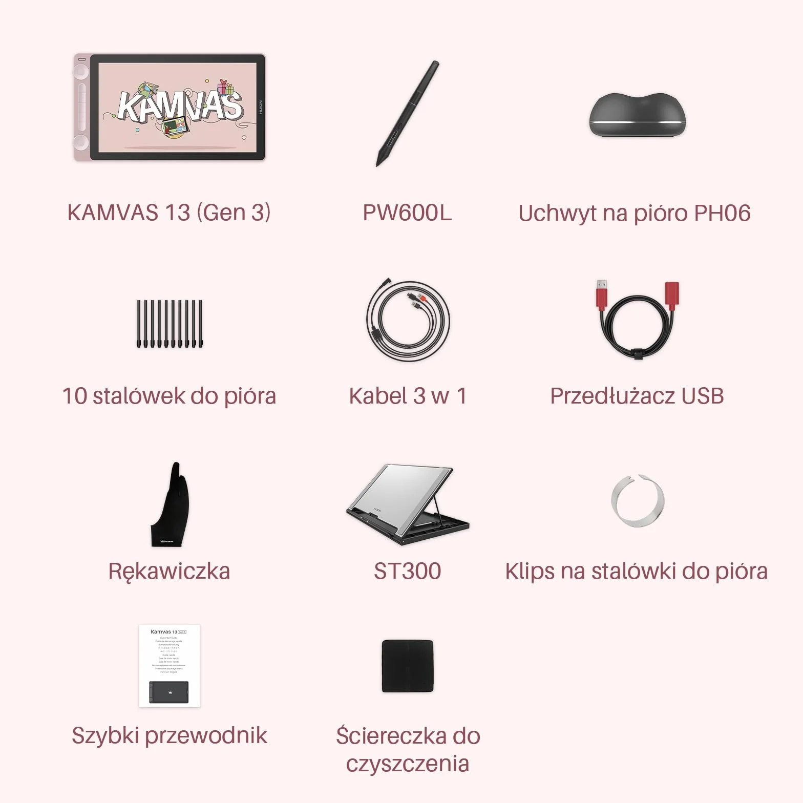 HUION Kamvas 13 Gen 3 Tablet graficzny 13,3 cala Różowy PenTech 4.0 nacisk pióra 16384