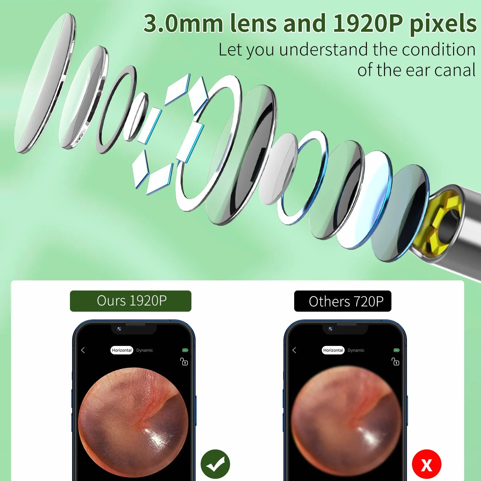 otoskop do usuwania woskowiny usznej, kamera do czyszczenia uszu HD 1920p, ultracienka, bezprzewodowa, wodoszczelna, z soczewką 3 mm i 6 LED, do iPhone'a, iPada, smartfonów z Androidem