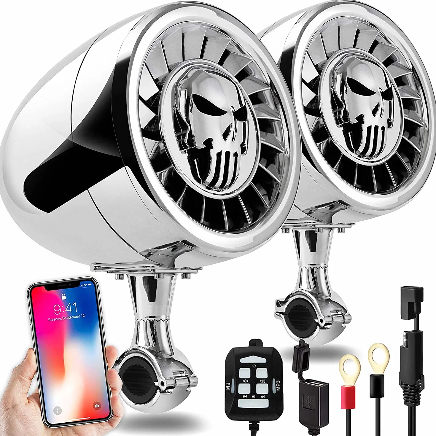 Aileap Wodoodporny głośnik stereofoniczny Bluetooth 5 cali, basowy system audio USB AUX do motocykli Harley ATV UTV RZR