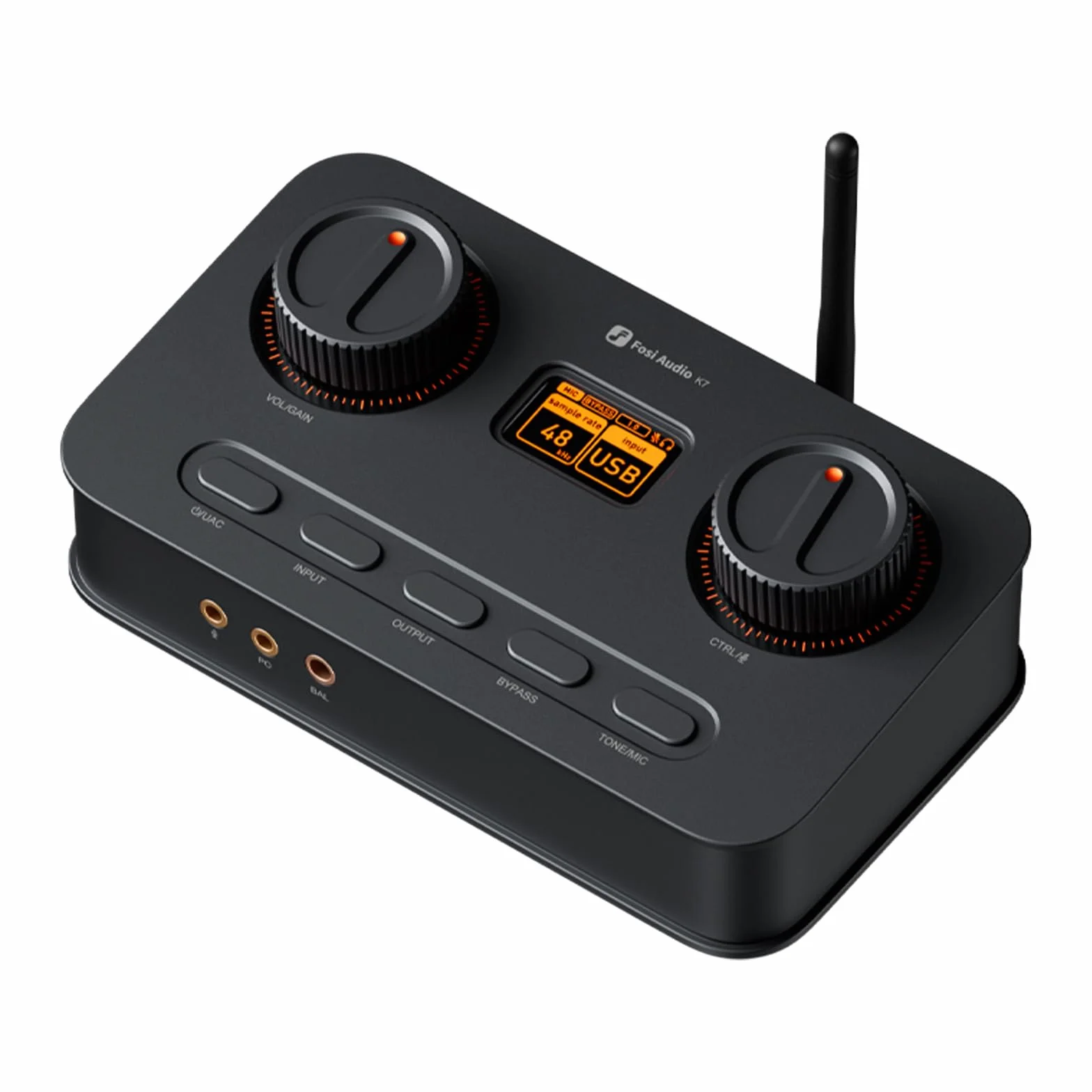 Fosi Audio K7 DAC Wzmacniacz słuchawkowy, konwerter audio USB C cyfrowo-analogowy, OPT/COA/Bluetooth aptX HD LL, wejście mikrofonowe, wyjście RCA