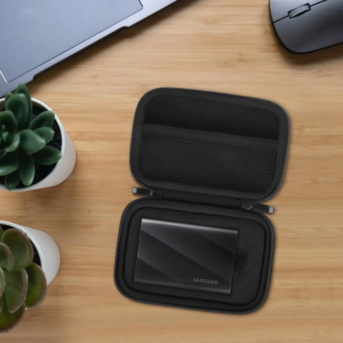 Lacdo zewnętrzna torba na dysk twardy pokrowiec ochronny do Samsung T9 Portable Solid State Drives 1TB 2TB 4TB USB 3.2 External SSD EVA odporny na wstrząsy futerał, Czarny+Czarny