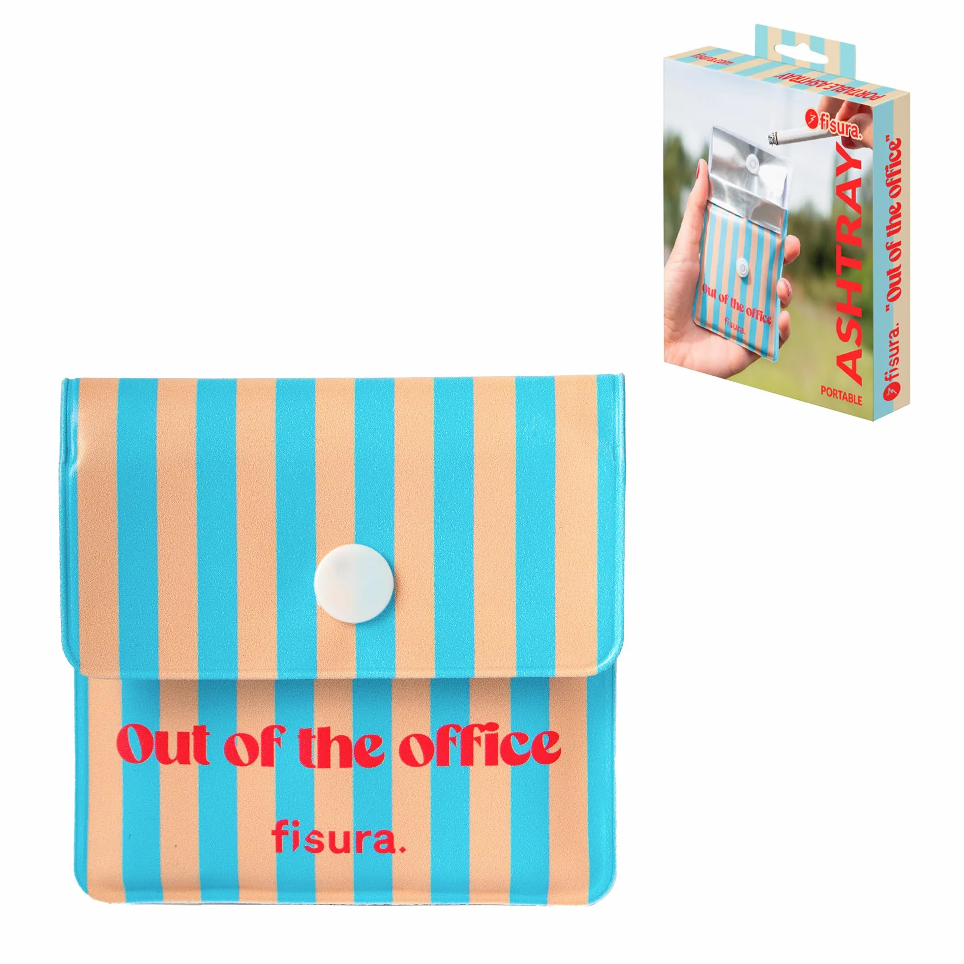 Fisura – Popielniczka przenośna „Out of the office” 8 x 8 cm, kieszonkowa popielniczka do auta i na wyjazdy, wielorazowa saszetka na popiół do użytku outdoor