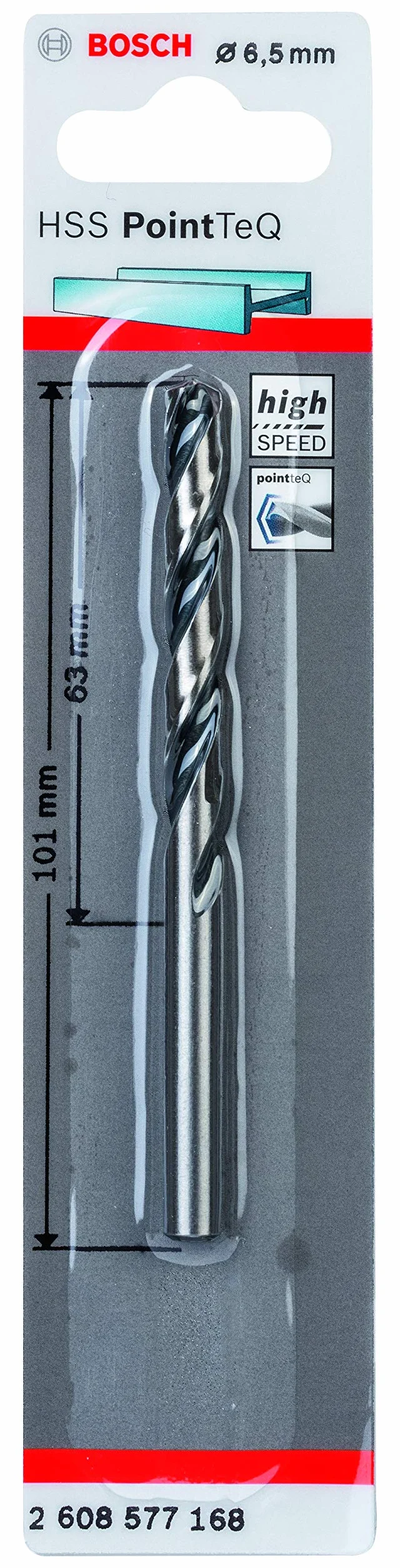 Bosch Professional HSS wiertło spiralne PointTeQ (do metalu, 6,5 x 63 x 101 mm, akcesoria wiertarko-wkrętarki)